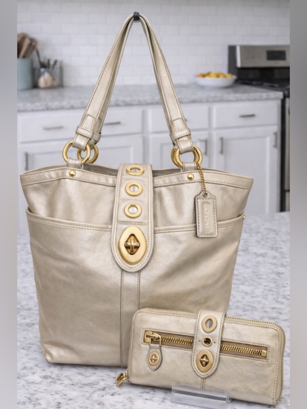Coach ‘09 Lily Legacy 65th Anniv.. Ltd Ed. Metallic Gold Leather Tote & wallet